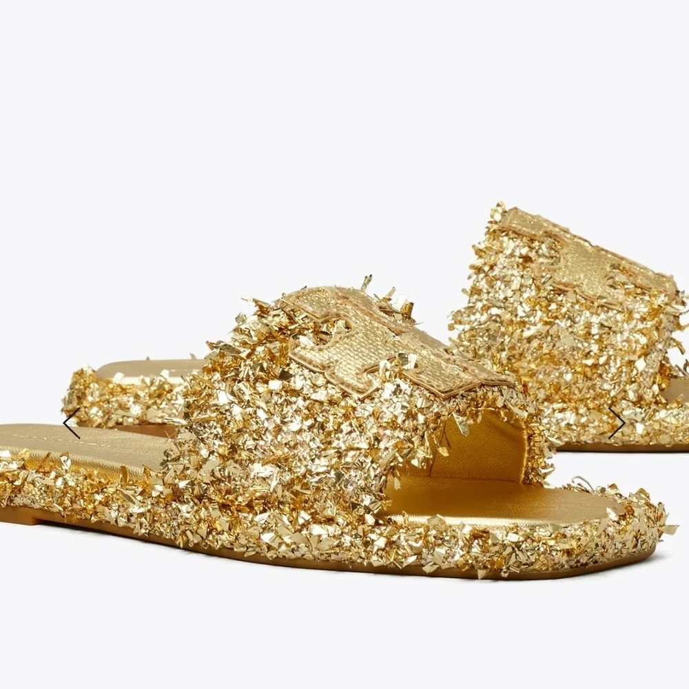 New Double T Soprt Slice Tory Burch Metallic Gold Embellished Sandals